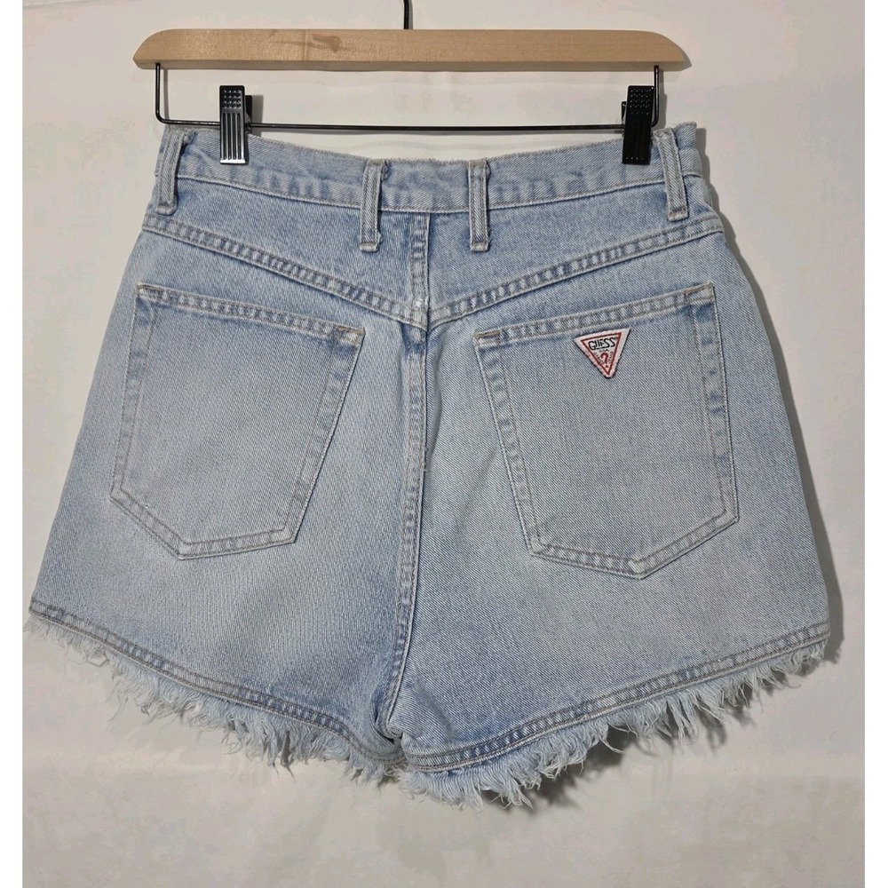 Vintage Guess Jeans Shorts Size 28 Cut Off Raw Frayed Hem Spell Out Logo Y2K 90s